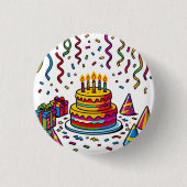 Bunte Geburtstagstorte Feierparty Button (Vorderseite)