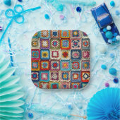Bunte gehäkelt Granny Square-Decke Pappteller (Party)