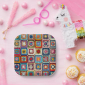 Bunte gehäkelt Granny Square-Decke Pappteller (Party)
