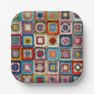Bunte gehäkelt Granny Square-Decke Pappteller
