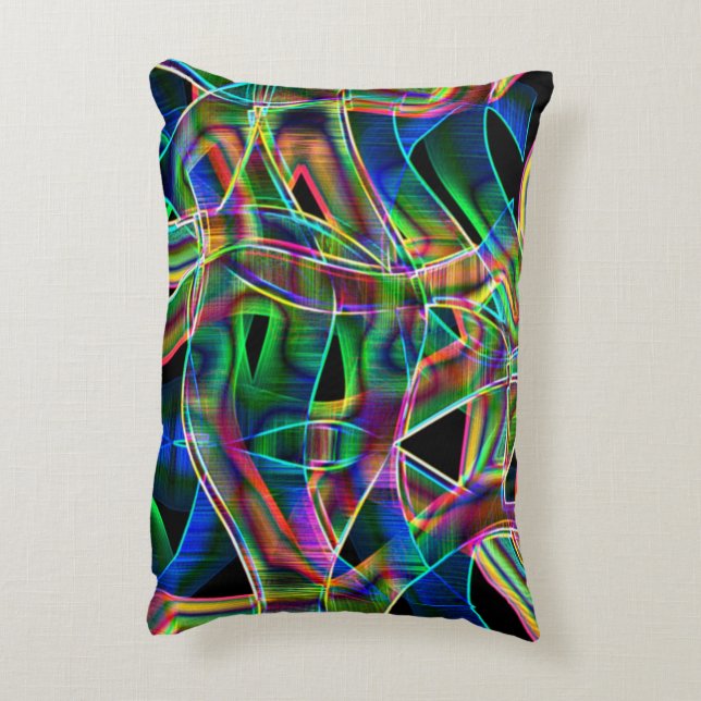 Bunte, gekrümmte Bänder, hervorgehoben durch Relie Dekokissen (Rückseite(Vertikal))