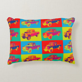 Bunte Geländewagen-Lieferwagen-LKW-Pop-Kunst 1971 Zierkissen