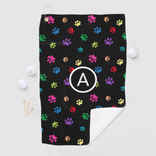 Bunte gemalte Pfotenabdrücke Monogramm Golfhandtuch
