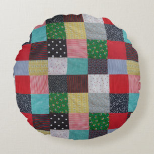 bunte gemusterte Quadrate Vintages Patchwork  Rundes Kissen