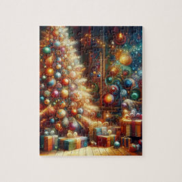 Bunte, gemütliche altmodische Retro-Weihnachtsbaum Puzzle