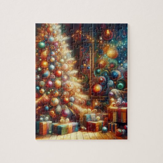 Bunte, gemütliche altmodische Retro-Weihnachtsbaum Puzzle (Vertikal)