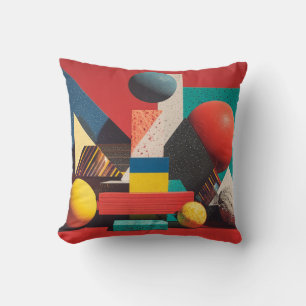 Bunte geometrische Formen auf rotem Hintergrund Kissen