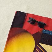 Bunte geometrische Formen auf rotem Hintergrund Strandtuch (Beispiel)