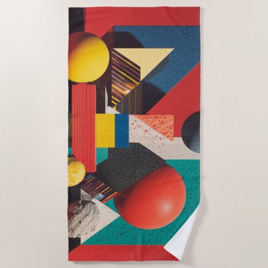 Bunte geometrische Formen auf rotem Hintergrund Strandtuch (Vorderseite)