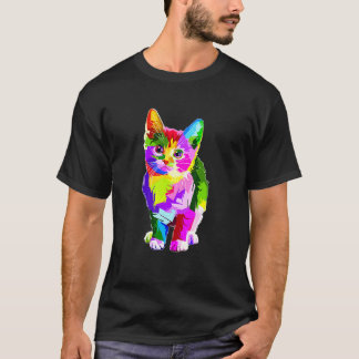 Bunte geometrische Katze, Daddy Mami Junge Mädchen T-Shirt