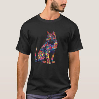 Bunte geometrische Katze für Katzenliebhaber und K T-Shirt