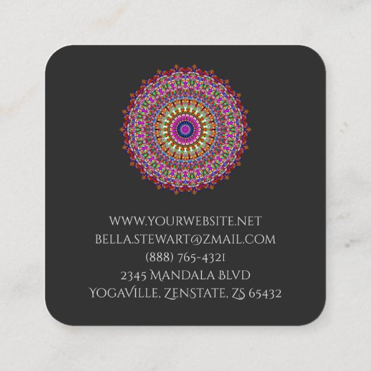 Bunte geometrische mit BlumenMandala Quadratische Visitenkarte (Rückseite)