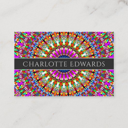 Bunte geometrische mit BlumenMandala Visitenkarte (Vorderseite)