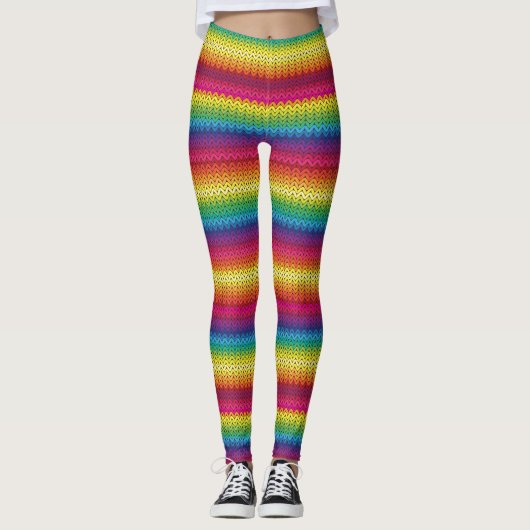 Bunte gestrickte Regenbogen-Effekt-Leggings Leggings (Vorderseite)