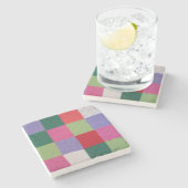 bunte gewirkte Patchwork-Quadrate Stone Untersetze Steinuntersetzer (Seitenansicht)