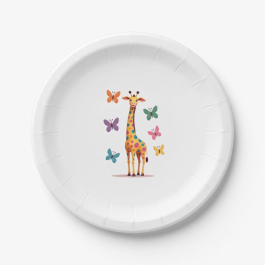 bunte Giraffe farbenfrohe Schmetterlinge Giraffe L Pappteller (Vorderseite)