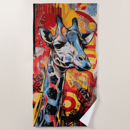 Bunte Giraffen-Pop-Art-Kunst Strandtuch (Vorderseite)