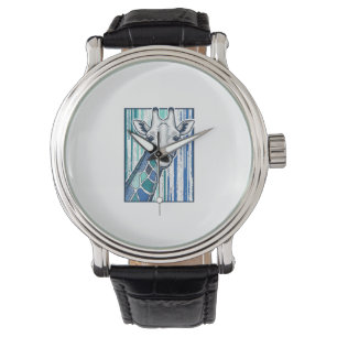Bunte Giraffenporträt-Vintage-Stich-Vektorgrafik Armbanduhr