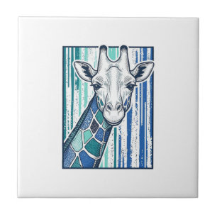 Bunte Giraffenporträt-Vintage-Stich-Vektorgrafik Fliese