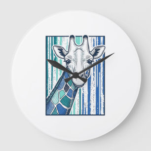Bunte Giraffenporträt-Vintage-Stich-Vektorgrafik Große Wanduhr
