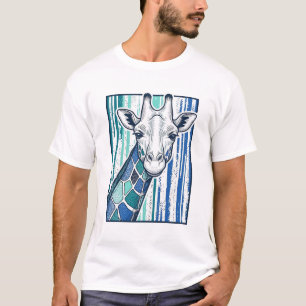 Bunte Giraffenporträt-Vintage-Stich-Vektorgrafik T-Shirt