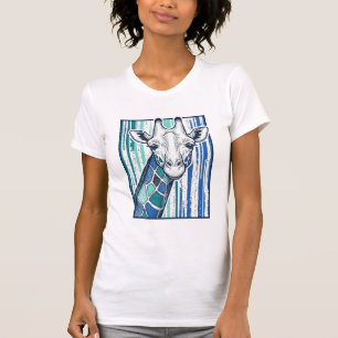 Bunte Giraffenporträt-Vintage-Stich-Vektorgrafik T-Shirt