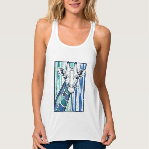 Bunte Giraffenporträt-Vintage-Stich-Vektorgrafik Tank Top