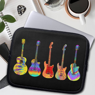 Bunte Gitarren auf Schwarz Laptopschutzhülle