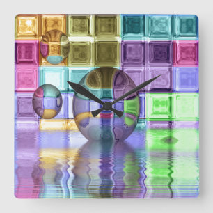 Bunte Glasfliesen-Welten Quadratische Wanduhr
