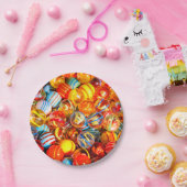 Bunte Glasmurmeln Pappteller (Party)