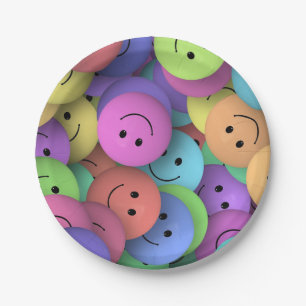 Bunte Glückliche Gesichter Emoji Pappteller