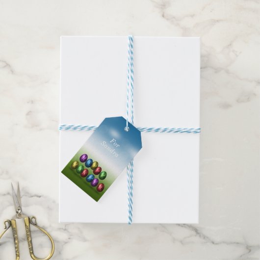 Bunte glückliche Ostereier Geschenkanhänger (Mit Garn)