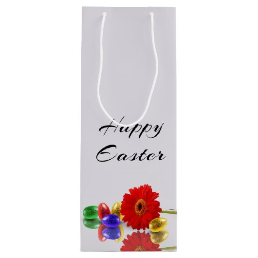 Bunte glückliche Ostereier mit Gerbera Geschenktüte Für Weinflaschen (Rückseite)