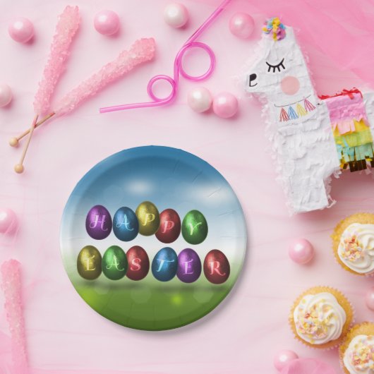 Bunte glückliche Ostereier Pappteller (Party)
