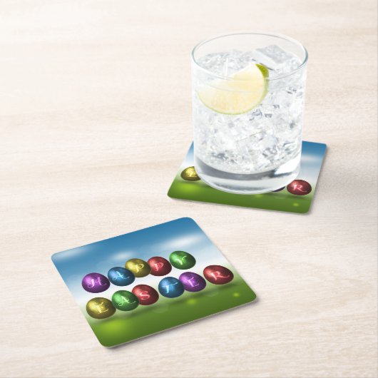 Bunte glückliche Ostereier Rechteckiger Pappuntersetzer (Vor Ort)