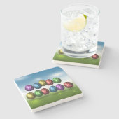 Bunte glückliche Ostereier Steinuntersetzer (Seitenansicht)