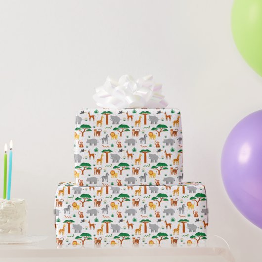 Bunte glückliche wilde Tiere in der Savanne Geschenkpapier (Partygeschenke)