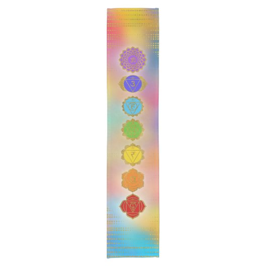 Bunte goldene Chakras Zusammensetzung Kurzer Tischläufer (Vorderseite)