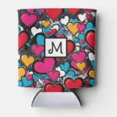 Bunte Graffiti-Herzen mit Monogramm Dosenkühler (Vorderseite)