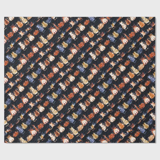 Bunte grafische Katzen Geschenkpapier (Flach)