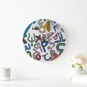 Bunte griechische Buchstaben Große Wanduhr