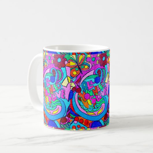 bunte groovy Hippieart-Liebe-Tasse Kaffeetasse (Vorderseite Links)