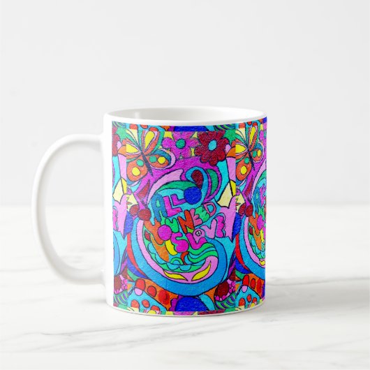 bunte groovy Hippieart-Liebe-Tasse Kaffeetasse (Links)