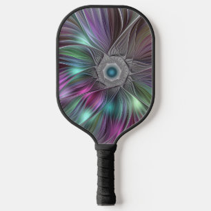 Bunte große Blumen-Abstract Trippy-Fraktal-Kunst Pickleball Schläger