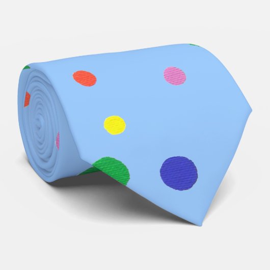 Bunte große Polka-Punkte auf hellblauer Krawatte (Gerollt)