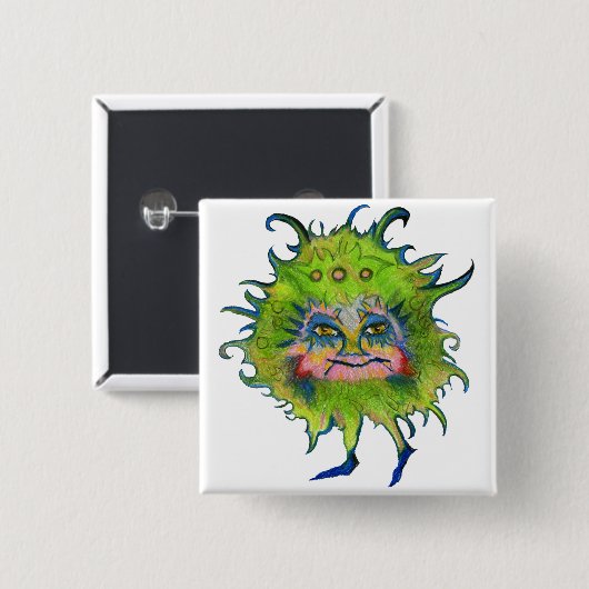 Bunte grüne Mikrobe Button (Vorne & Hinten)