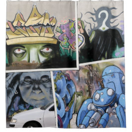 Bunte Grungy Straßen-Kunst-Collage Duschvorhang