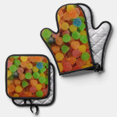 Bunte Gummibonbons Ofenhandschuh & Topflappen-Set (Vorderseite/Rückseite)