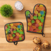 Bunte Gummibonbons Ofenhandschuh & Topflappen-Set (Oben Unten)
