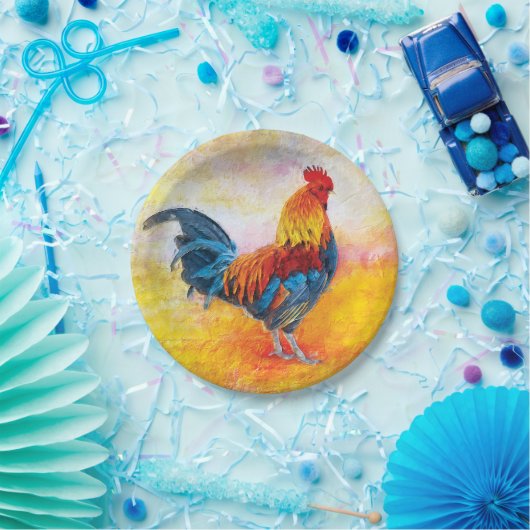 Bunte Hahn-Digital-Kunst-Malerei Pappteller (Party)